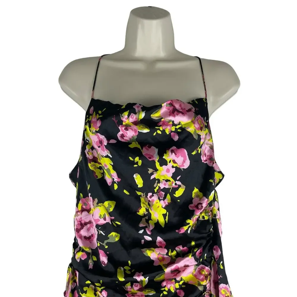 Likely Asta Floral Print Satin Mini Dress Ruffle Side Ruch Size 6